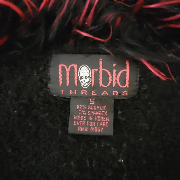 Y2K Morbid Threads Black and Red Zip Cardigan Sweater - Picture 3 of 3